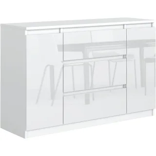 Mobelsta Kommode, Weiß Hochglanz, Holzwerkstoff, Teilmassiv,Strukturbuche, 2 Schubladen, 120x78.5x39 cm, Wohnzimmer, Kommoden & Sideboards, Kommoden