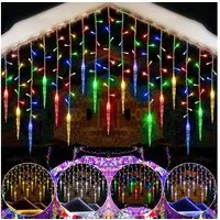 Rosnek LED-Lichtervorhang Eiszapfen-Anhänger, 8 Modi, Timer, für Traufe Weihnachtsdeko, Memory-Funktion, anschließbar, Niedrige Spannung, 96 LEDs, 3.5M
