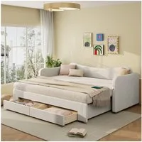 Flieks Daybett, Polsterbett Tagesbett 90/180x200cm mit 2 Schubladen und USB-Anschluss