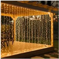 Montegoni LED-Lichtervorhang 3x3m Lichterkette mit 300 Warmweiß LEDs - Wasserdicht, 10 Stränge, 8 Lichtmodi, Ferbedienung mit Timer und Memory Funktion