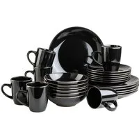 MÄSER Kombiservice Geschirr-Set, Service Metallic Rim (24-tlg), 6 Personen, Steinzeug, messingfarben schimernden Umrandung, 24 Teile, für 6 Personen