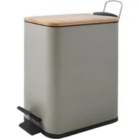 spirella Kosmetikeimer ERIK Bambus, Treteimer mit Softclose-Absenkautomatik, Anti-Fingerprint-Beschichtung, eleganter Materialmix Stahl matt / Bambus, herausnehmbarer Inneneimer, innovatives Design, besonders schmale Form, 5L, beige taupe matt