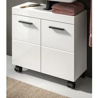 Inn.Furn Waschbeckenunterschrank Talerno (Badschrank in Weiß Hochglanz, auf Rollen, 60 x 58 cm) 2 Fächer