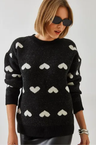 Acryl Rundhals Herzmuster Pullover