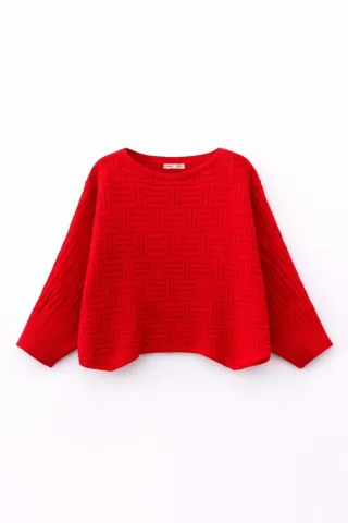 Übergroßer strukturierten Rippstrickpullover mit Rundhalsausschnitt