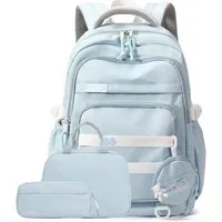 MOPUEA Schulrucksack Schulrucksack-Set Mädchen Teenager Wasserdichter Daypack (Leicht Wasserabweisend Großes Fassungsvermögen Ergonomisch, 3-tlg., Großem Hauptfach und Seitentaschen), mit Lunchbox und Federmäppchen für Schule Reisen und Alltag