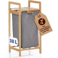 Lumaland Ausziehwäschekorb LL Wäschekorb Bambus 1 Sack 33 x 33 x 73 cm, mit ausziehbarem Wäschesack aus nachwachsendem Bambus