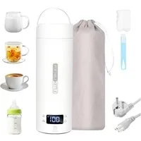 Toomoke Wasserkocher Tragbarer Wasserkocher,Reise-Wasserkocher,Thermobecher,Edelstahl, 300 W, 220V,500ml,Teekanne,Heizbecher,LCD-Temperaturanzeige,Geschenkset