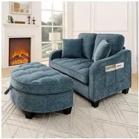 STILVORA Schlafsofa mit Aufbewahrungs-Hocker,Modulares Sofa Relaxsofa aus Chenille