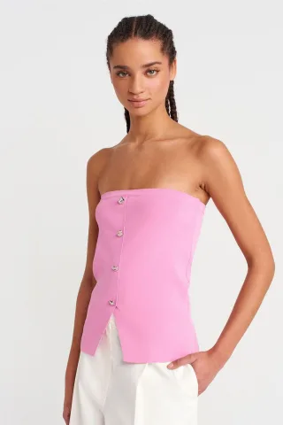 Nahtloses Rippstrick-Crop-Top mit Knöpfen