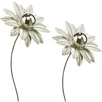 Kobolo Gartenstecker Dekostecker 2er Set Blume white flower H 89 cm (aus Metall)