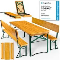 Casaria Bierzeltgarnitur, (3-tlg), mit Lehne 170 cm Klappbar Stabil 2x Bierbank 1x Breiter Tisch Holz