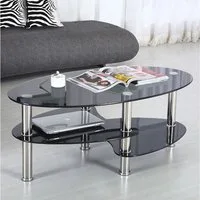 JEOBEST Couchtisch Couchtischen Beistelltisch für Wohnzimmer, Glastisch, Transparent, 2 Ebenen, oval, Modern Design, Rahmen aus Edelstahl