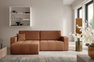 Ecksofa Sofa mit Schlaffunktion AUGUSTO in Stoff Wind Rostbraun Ottomane Links