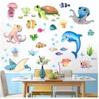 Montegoni Wandtattoo Wandtattoo Unterwasserwelt Oktopus Meeresschildkröte Fische (4 St) (21x30cmX4PCS Marine Life Wandaufkleber für Kinderzimmer), Kinder Wandsticker Marine Life