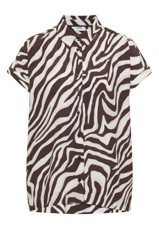 CECIL - Kurzarm Hemdbluse mit Zebra-Print brown cacao - Gr. - L