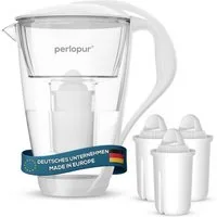 PerloPur Wasserfilter PearlCo Glas Wasserfilter Weiß Inkl. 3 Universal Filterkartuschen, Zubehör für Brita Classic u. PearlCo Classic