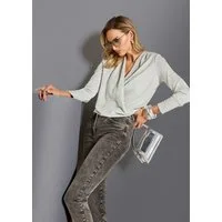 MADELEINE Langarmshirt Glamouröses Oberteil mit Wickel-Design Viskoseshirt mit Glanzgarn, langen Ärmeln und elegantem V-Ausschnitt