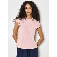 Apricot T-Shirt Jersey-Strick-T-Shirt mit Rüschen in unifarben