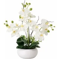 Kunstpflanze Künstliche Orchideen im Topf - Weiße Phalaenopsis Kunstblumen- 36cm orchideen, SURFOU, Dekorative Phalaenopsis mit Seidenblüten & Keramiktopf, Zimmerpflanzen