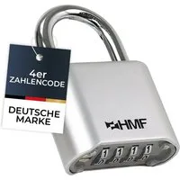 HMF Vorhängeschloss Zahlenschloss Vorhängeschloss, Schloss mit 4-stelligem Zahlencode, aus Zinklegierung, 5,3 x 2,4 x 7,8 cm, Silber