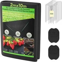 OUNUO Unkrautvlies Gartenvlies 100g/m² Wasserdurchlässig UV-beständig, 2m x10m mit 50 Erdanker