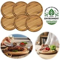 LS-LebenStil Servierbrett 6x Holz Fleischteller Servierteller 25cm Akazie Rund Schneidebrett, Holz, (Set - 6 Stück - Schneidebrett mit Saftrille Vesperbrett Brotzeitbrett, 6-St., Vesperbrett Servierteller Pizzateller Käsebrett Holzbrett)