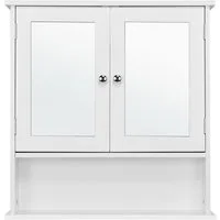 Yaheetech Spiegelschrank Badschrank mit Spiegeltür & 1 offenem Regal Badezimmerschrank Hängeschrank, Einlegeboden verstellbar