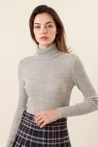 Strickpullover mit Struktur und hochgeschlossenem Kragen