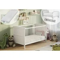Kids Collective Babybett Kinderbett 60x120/70x140 cm umbaubar zu höhenverstellbares Lattenrost, 70x140 cm Weiß mit Matratze von Geburt bis 6. Lebensjahr