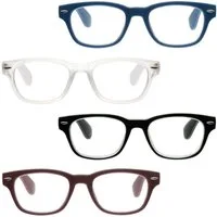 UrbanSky Lesebrille "AL", 4er-Set - Trapezform, Kunststoff, Federscharniere, inkl. Etui
