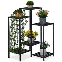relaxdays Pflanzentreppe Blumenregal aus Metall (6 St), schwarz, 6 Ablagen