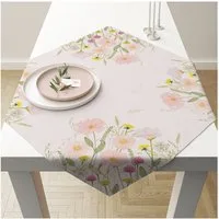 Ambiente® Tischläufer Pastel flowers (1-tlg, 1-teilig), quadratische Tischdecke Mitteldecke ca.90x90cm Baumwolle