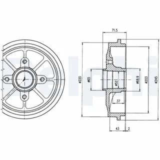 Delphi BREMSTROMMEL Citroen C2 C3 DS Ds Peugeot 1007 206 206+