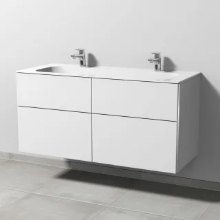 Sanipa 3way Keramik-Set Finion Keramik-Doppelwaschtisch und Unterbau mit 4 Auszügen, Weiß-Soft BR40443