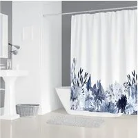 M&W DAS DESIGN Duschvorhang Shower curtains Anti schimmel Waschbar 180x200cm Blauweiß pflanzen