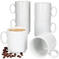 MamboCat Becher 6er Set Event Kaffeebecher 250ml weiß Porzellan-Tassen stapelbar, Porzellan