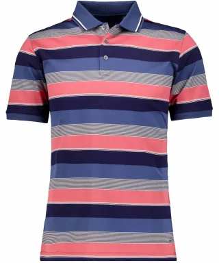 RAGMAN - Poloshirt gestreift, mercerisierte Baumwolle blau-melange - Gr. - XXL
