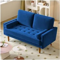 OUNUO Sofa 121cm Kleines Loveseat Sofa Couch aus Samt und Leinen mit 2 Zierkissen