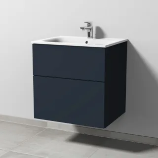 Sanipa 3way Waschtischunterbau zu Geberit Renova Plan Slim Waschtisch mit 2 Auszügen, Marine-Matt SP6861R