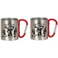 Geschenkestadl Becher 2 Metallbecher mit Karabiner, Camping, Wanderbecher mehrere Designs, Karabinerhaken Karabinergriff