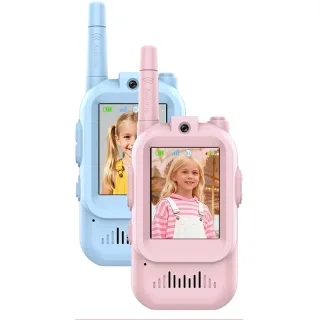2pcs Children Video Intercom 2-Inch Screen 200M Long Range Visual Walkie Talkies Voice Change 1500mAh Type-C Charging Ki