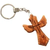 Kassis Geschenkartikel Schlüsselanhänger Schlüsselring mit Kreuz in Engelsform aus Olivenholz, handgefertigt in Bethlehem, Geschenk zu mehreren Anlässen