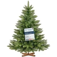 Fairytrees Künstlicher Weihnachtsbaum FT14, Nordmanntanne, grüner Stamm, mit Echtholz Baumständer