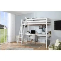 Ticaa Hochbett,Kinderbett „Felix“ mit Schreibtisch Kiefer Optimale Raumnutzung, Schreibtischplatte Maß L206 x B50 cm