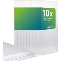 BRAST Doppelstegplatte Hohlkammerplatten 6mm, viele Varianten, Polycarbonat, 6 mm, 7,3 m², (10-St., UV-beständig, witterungsbeständig, bruchstabil & zuschneidbar), Geeignet für Gewächshäuser, Gartenhäuser Überdachungen & Carportdächer