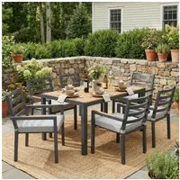 Merax Gartenlounge-Set für 6 Personen, Garten-Essgruppe wetterfeste Loungegruppe, (inkl. 6 Stühle und einen Esstisch, 7-tlg), Gartenmöbel-Set aus verzinktem Eisen mit Kunststoffholz-Tischplatte