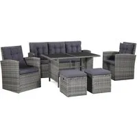 vidaXL Gartenlounge-Set 6-tlg. Garten-Lounge-Set mit Auflagen Poly Rattan Grau, (6-tlg)