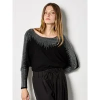 Apricot Paillettenshirt Fledermauspullover mit Strasssteinen