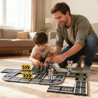Creative City Magnet Track Car Road Cube Building Blocks Set Children DIY Puzzle Toy Gift For Kids